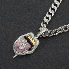 Dollar Pendant Pink Crystal Cuban Chain