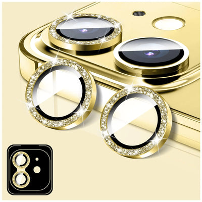 LucBuy Camera Lens Protector for iPhone 13/iPhone 13 Mini Glitter 9H Tempered Glass Camera Cover Film Stickers Automatic-Alignment Individual Metal Rings Shiny Phone Accessories