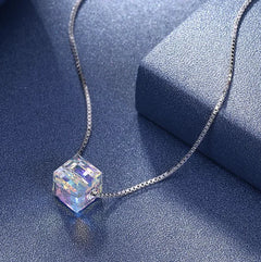 | Northern Lights Cube Necklace| Aurora Glow Crystal Pendant Necklace| Celestial Cube Necklace| Prismatic Cube Aurora Necklace|

