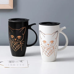 Charming Cat Ceramic Mug - Large Capacity