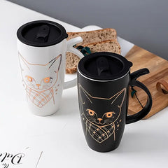 Charming Cat Ceramic Mug - Large Capacity