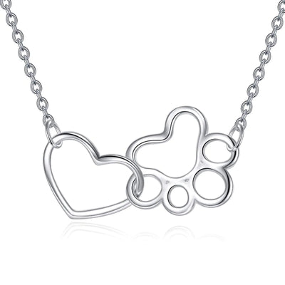 ONEFINITY Paw Print Necklace Sterling Silver Dog Cat Paw Necklace Pet Cat Dog Paw Heart Pendant Jewelry for Women Gifts