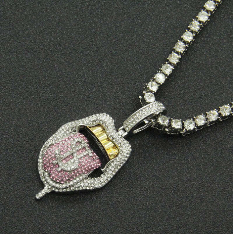 | Pink Bling Dollar Pendant Necklace| Crystal Dollar Sign Cuban Chain| Pink Crystal Money Pendant Necklace| Lux Dollo Pink Crystal Chain| Glitter Dollar Crystal Cuban Necklace|