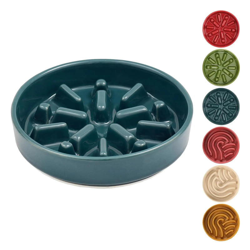 BICOPET Ceramic Slow Feeder Dog Bowls Slow Eating Small Breed Ceramic Cat Raised Slow Feeder Dog Bowls Large Breed Ceramic Maze Dog Food Bowl Stands Medium Dogs(9-23OZ)-BlueM