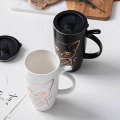 Charming Cat Ceramic Mug - Large Capacity